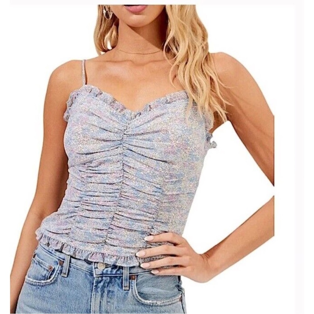 Astr Ruched Ruffle Cami in Pastel Multi